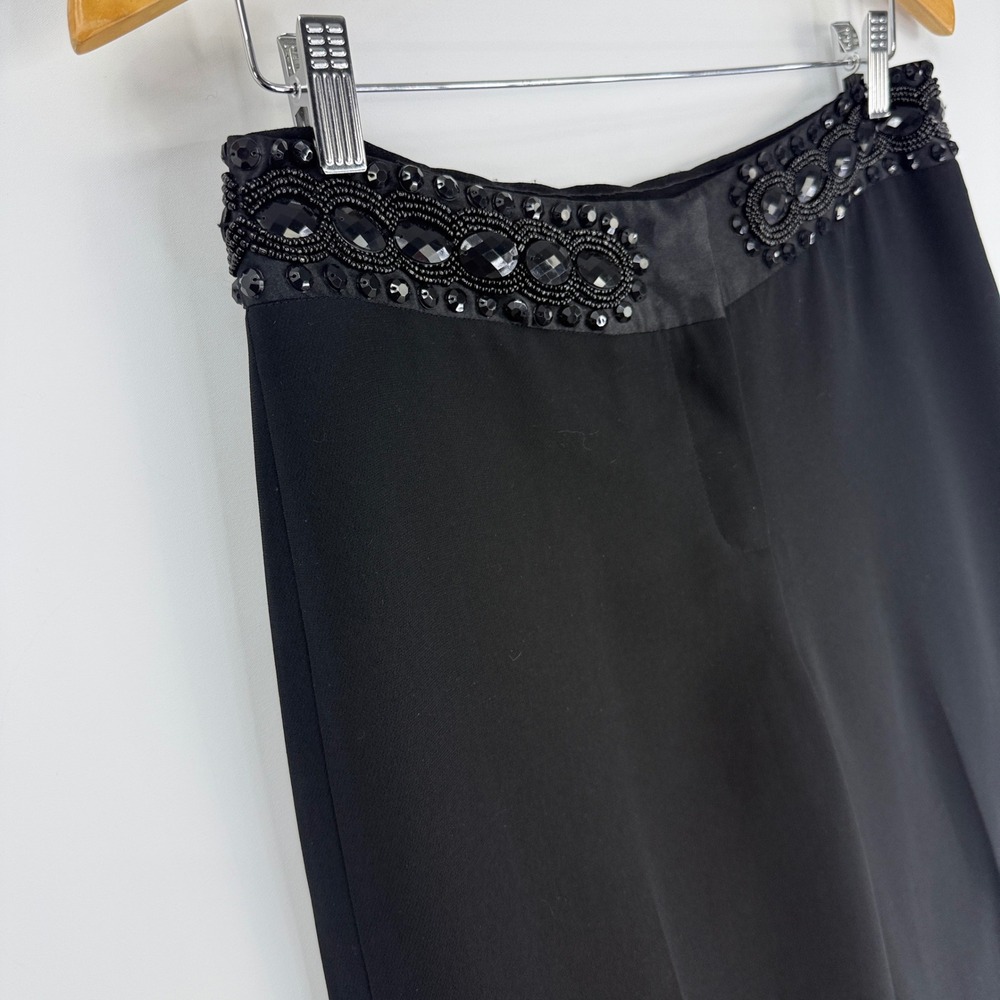 Harold's Evening Pants Womens 6 Black Beaded Waistband Wide Leg Crepe Trousers - Picture 3 of 16